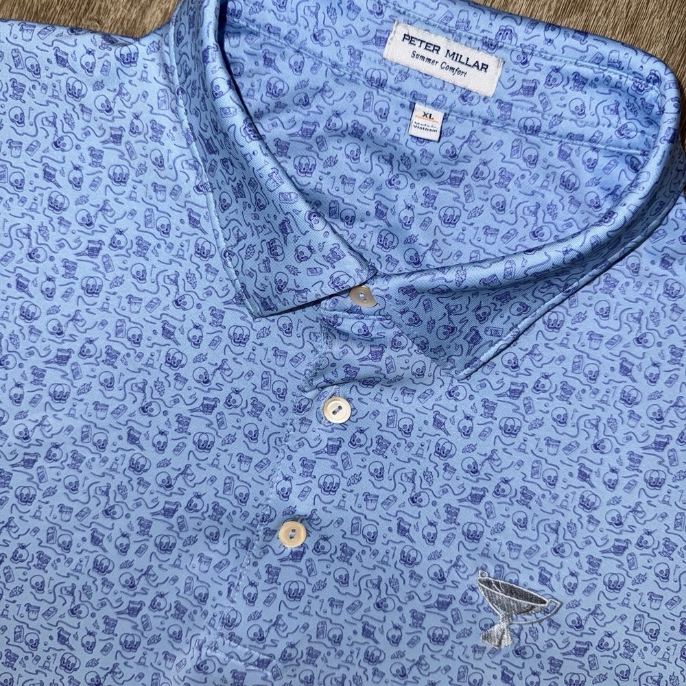Peter Millar Summer Comfort Polo Men's XL Blue Skulls Double Transfused Polo - Picture 2 of 6